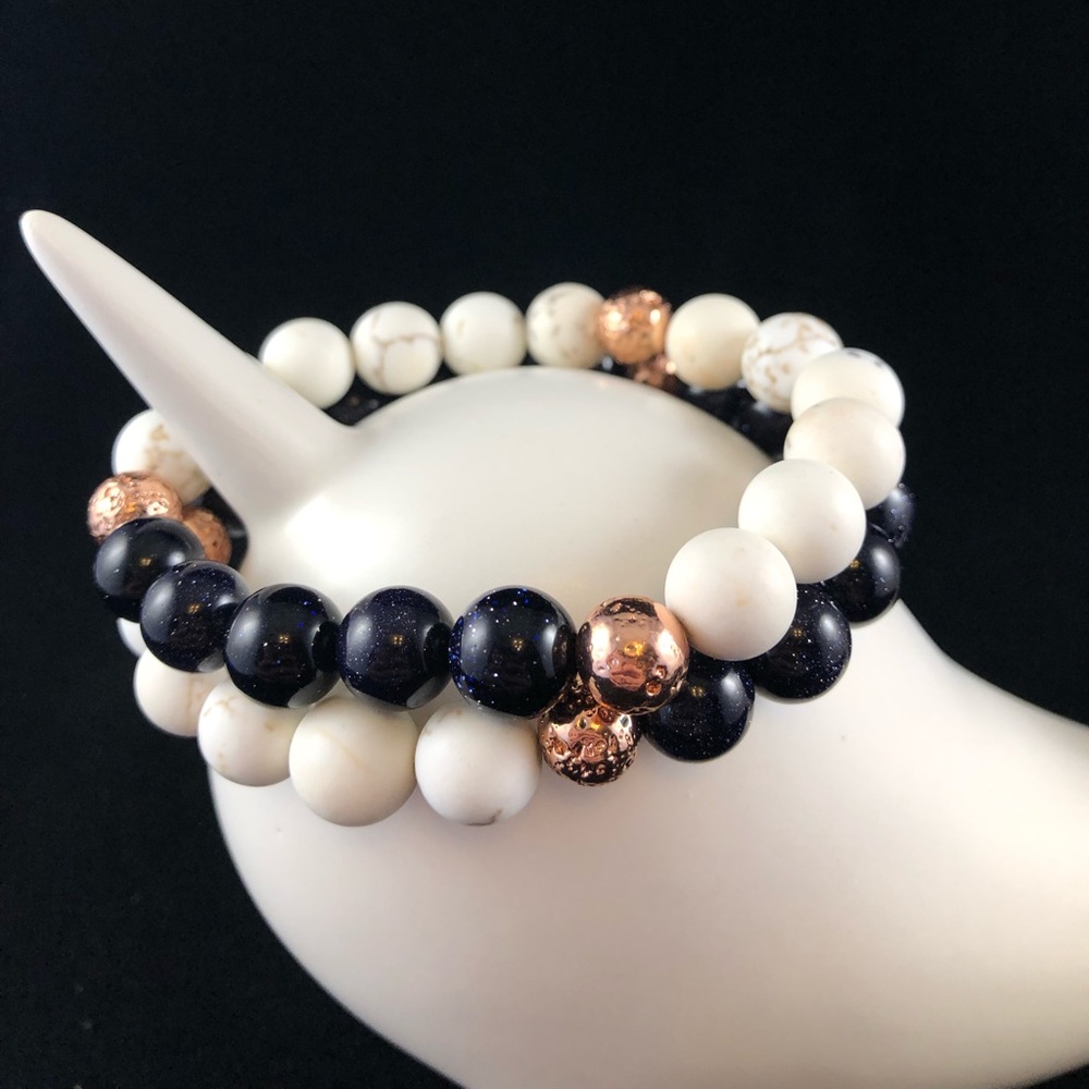 white turquoise and blue goldstone bracelet set